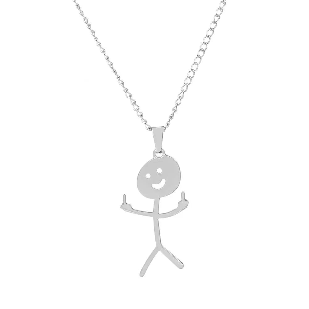en silverfärgad doddle-formad liten kille med silverkedja och vit bakgrund | hängets längd är 5,5 cm 